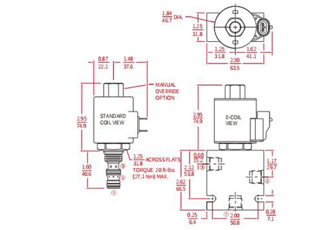 Dessin de performance/dimension/section de ISV38-38 bobine à 3 voies 2 positions N.C. Électrovanne