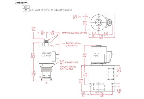 Dessin de performance/dimension/section de ISV16-B20 popet à 2 voies N.C. Électrovanne