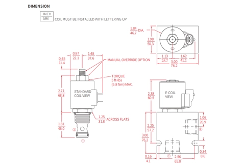 Dessin de performance/dimension/section de ISV12-22 popet à 2 voies N.C. Électrovanne